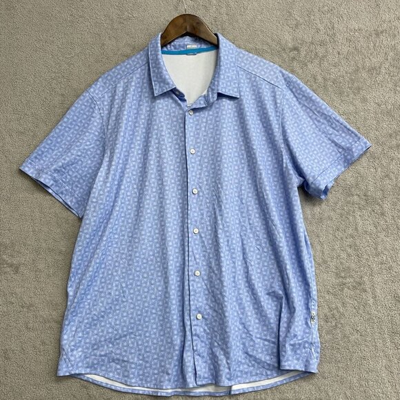 REV Men's XL Short Sleeve Shirt Blue Triangle Pattern - Picture 1 of 5